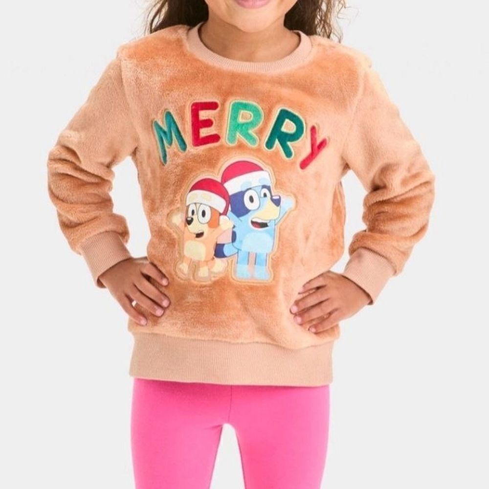 Nwt Unisex Bluey Bingo Merry Christmas Fuzzy Cozy Woobie Pullover